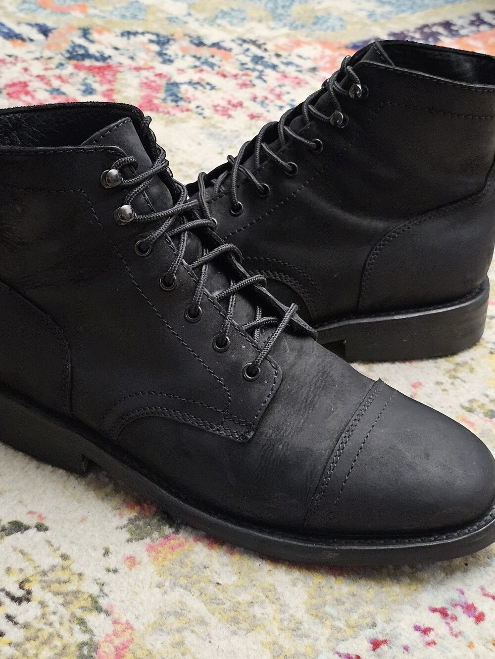 Thursday Boot Co Captain Black Matte Leather Cap Toe Boots Mens Size 9 Lace Up - Picture 7 of 11